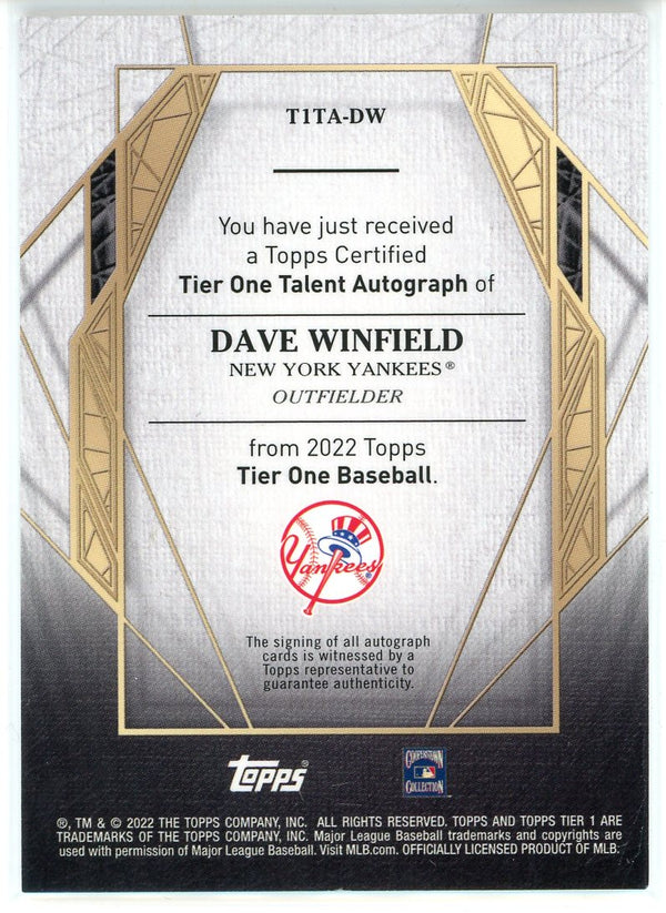 Dave Winfield Autographed 2022 Topps Tier One Talent Card #TITA-DW