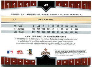 Jeff Bagwell 2005 Donruss Game Worn Jersey Card