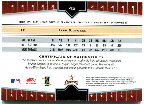 Jeff Bagwell 2005 Donruss Game Worn Jersey Card