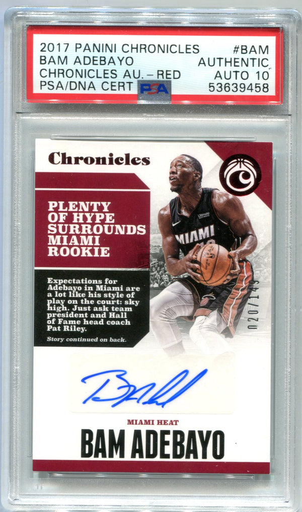 Bam Adebayo 2017 Panini Chronicles #BAM PSA Auto 10 RC /149