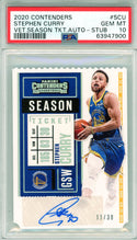 Steph Curry Autographed 2020 Panini Contenders Vet Season Ticket Card #SCU (PSA Gem Mint 10)