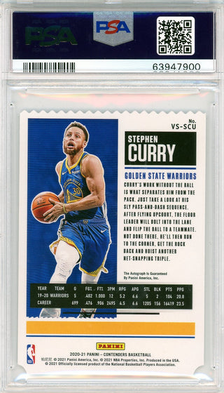 Steph Curry Autographed 2020 Panini Contenders Vet Season Ticket Card #SCU (PSA Gem Mint 10)