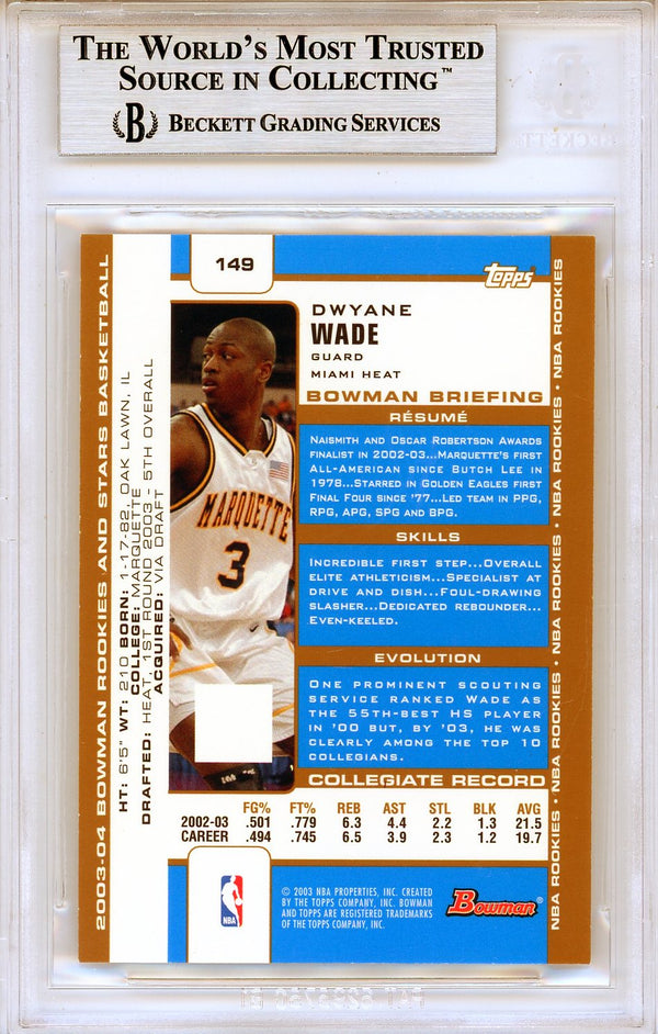 Dwyane Wade 2003-04 Bowman Gold Rookie Card #149 (BVG Mint 9)