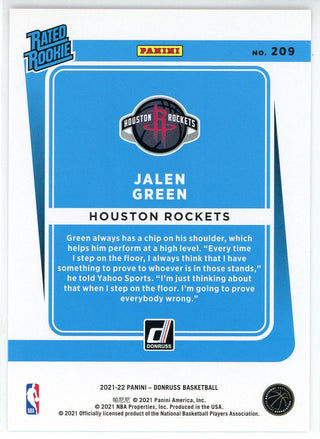 Jalen Green 2021-22 Panini Donruss Rated Rookie Pink Card #209