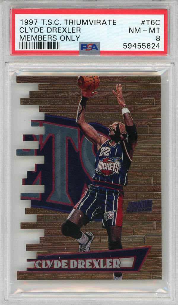 Clyde Drexler 1997 Topps Stadium Club Triumvirate Members Only Card #T6C (PSA NM-MT 8)