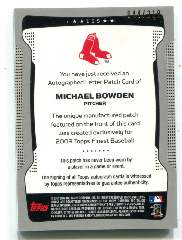 Michael Bowden 2009 Topps Finest #155 Autographed Patch Card /218