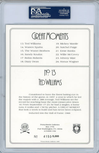 Ted Williams Autographed 1987 Perez Steele Great Moments Card (PSA)