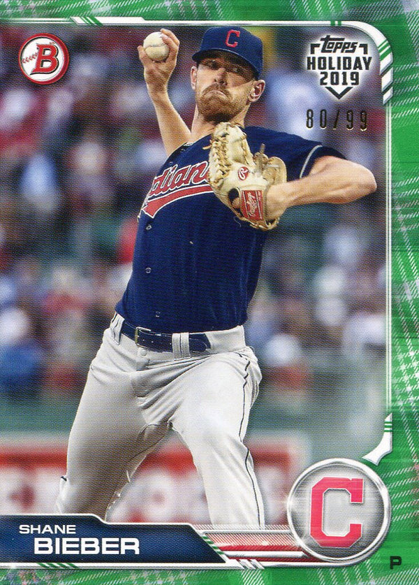 Shane Bieber 2019 Topps Holiday Green Bowman Card 80/99