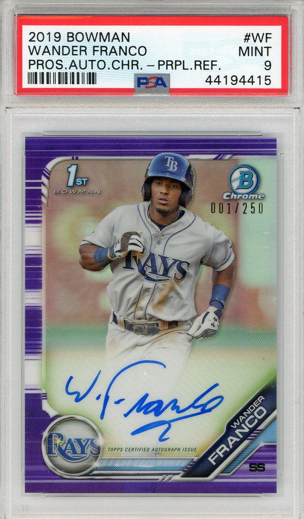 Wander Franco Autographed 2019 Bowman Chrome Purple Refractor Rookie Card #WF (PSA Mint 9)