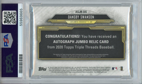 Dansby Swanson Autographed 2020 Topps Triple Threads Jumbo Emerald Jersey Card (PSA Auto 10)