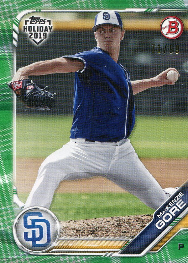 MacKenzie Gore 2019 Topps Holiday Green Bowman Rookie Card 71/99