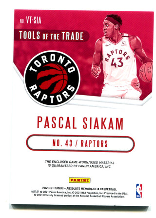 Pascal Siakam 2020-21 Panini Absolute Tools Of The Trade #VTSIA Jersey Card