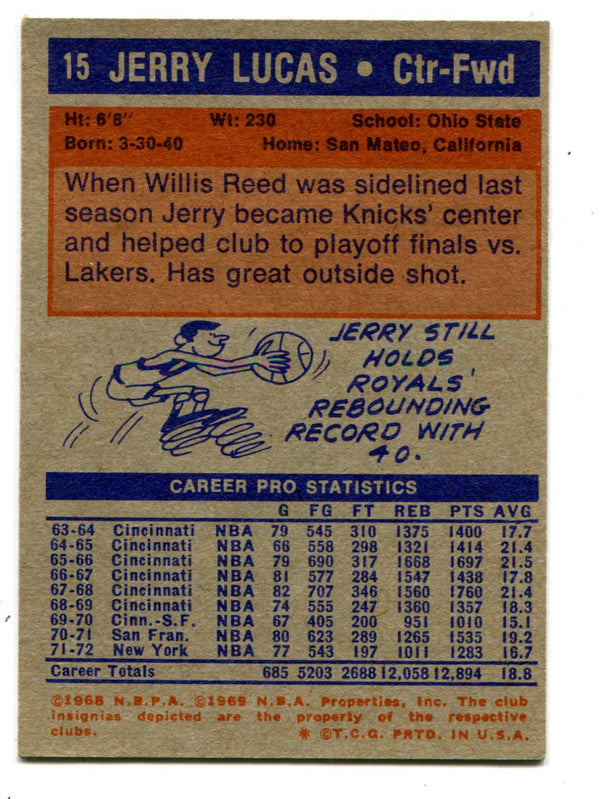 Jerry Lucas Topps 1968 # 15 Card