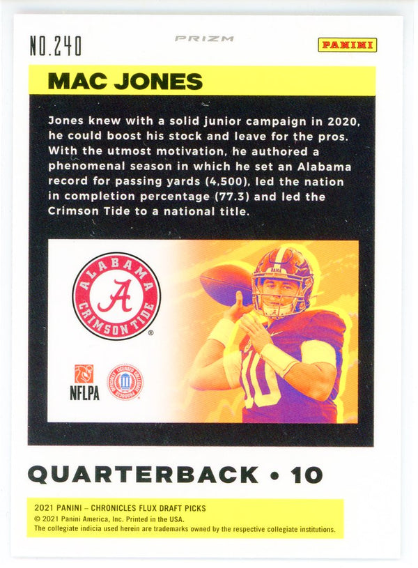 Mac Jones 2021 Panini Chronicles Flux Draft Picks Rookie Prizm Card #240