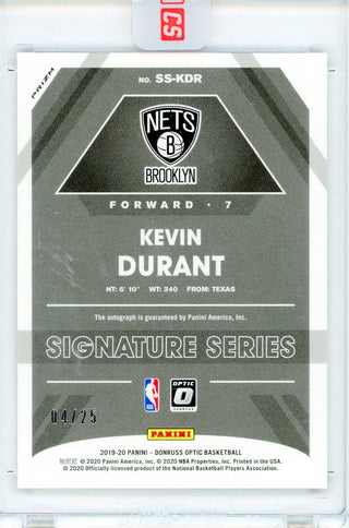 Kevin Durant Autographed 2019-20 Panini Donruss Optic Signature Series Pink Prizm Card #SS-KDR