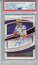 Joe Burrow Autographed 2022 Panini Immaculate Collegiate Immaculate Collection Rookie Card #JBU (PSA Mint 9)