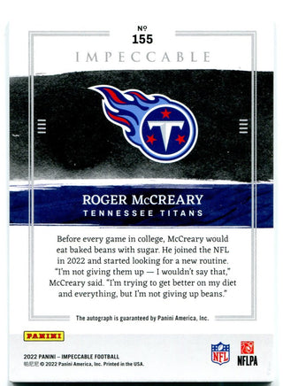 Roger McCreary Panini Impeccable Rookie Auto 02/49