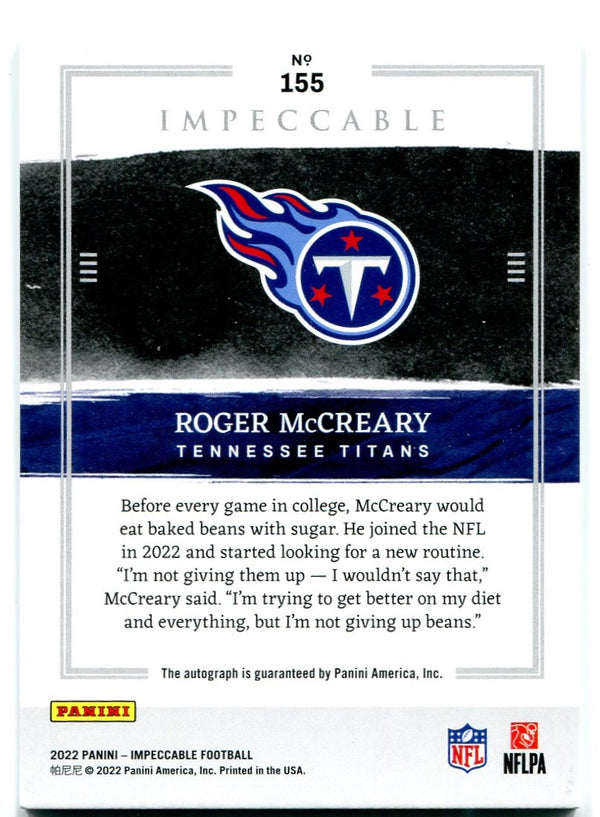 Roger McCreary Panini Impeccable Rookie Auto 02/49