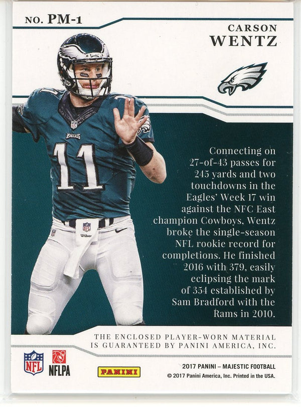 Carson Wentz 2017 Panini Majestic Proteges Materials Card #PM-1