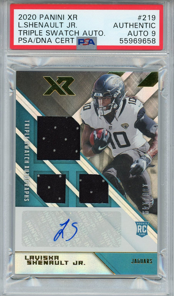 Laviska Shenault Jr. Autographed 2020 Panini XR Triple Swatch Jersey Rookie Card (PSA Auto 9)