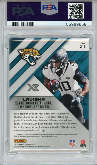 Laviska Shenault Jr. Autographed 2020 Panini XR Triple Swatch Jersey Rookie Card (PSA Auto 9)