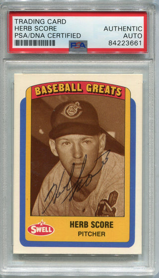 Herb Score Autographed 1990 Swell Baseball Greats Card (PSA)