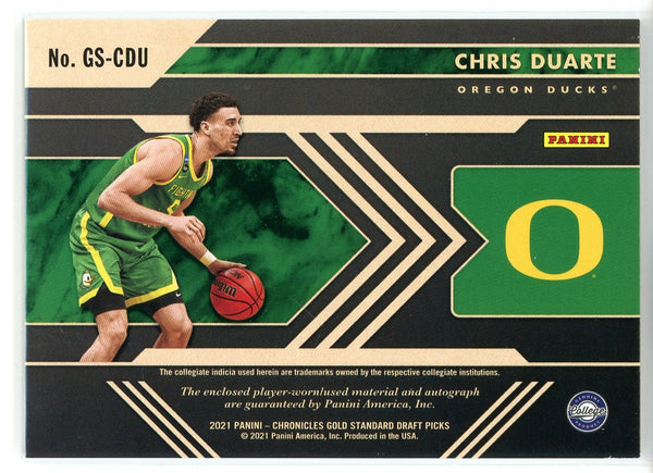 Chris Duarte Autographed 2021 Panini Chronicles Gold Standard Draft Picks Rookie Patch Card #GS-CDU