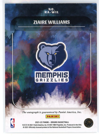 Ziaire Williams Autographed 2021-22 Panini Origins Rookie Card #RA-WIL