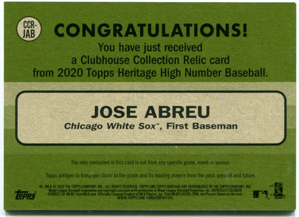 Jose Abreu Topps Heritage Clubhouse Collection Jersey Card 2020