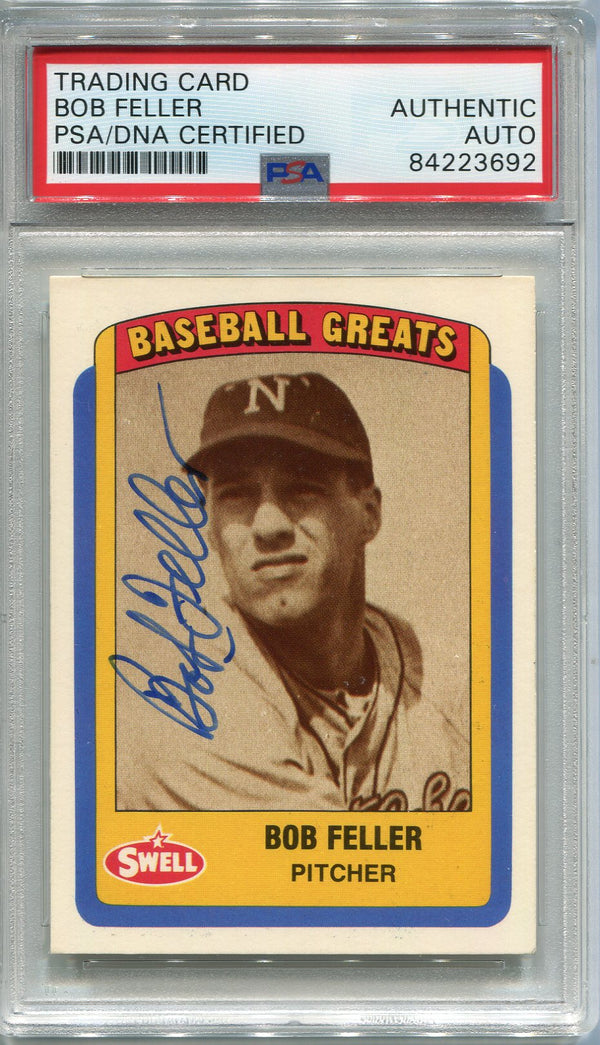 Bob Feller Autographed 1990 Swell Baseball Greats Card (PSA)