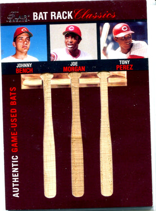 Tony Perez, Joe Morgan, & Johnny Bench 2003 Fleer Game-Used Bat Rack Card