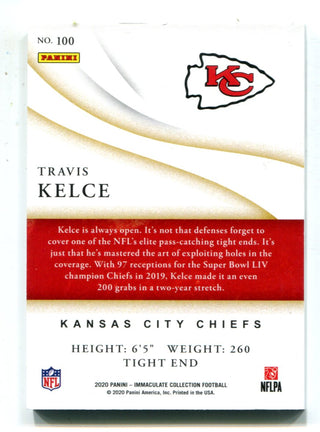 Travis Kelce 2020 Panini Immaculate Collection Card #100 58/60