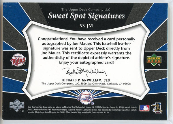 Joe Mauer Autographed 2004 Upper Deck Sweet Spot Signatures Card #SS-JM