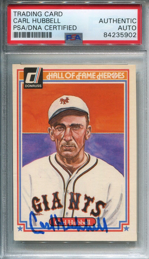 Carl Hubbell Donruss New York Giants Autographed Baseball Card (PSA)