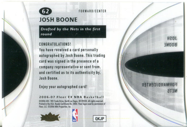 Josh Boone 2006 Fleer Autographed Card 811/899