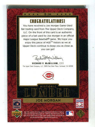 Joe Morgan 2003 Upper Deck SP Historic Lumber Bat Card 274/350