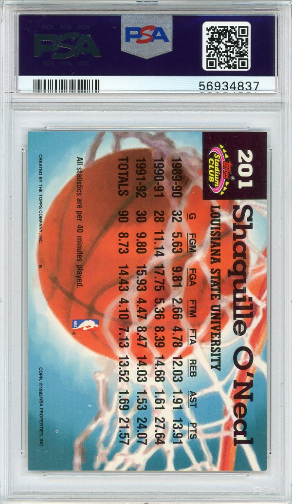 Shaquille O'Neal 1992 Topps Stadium Club Member's Choice Rookie Card #201 (PSA)