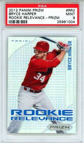 Bryce Harper 2012 Panini Prizm Rookie Relevance Silver Prizm Card #RR2 (PSA Mint 9)