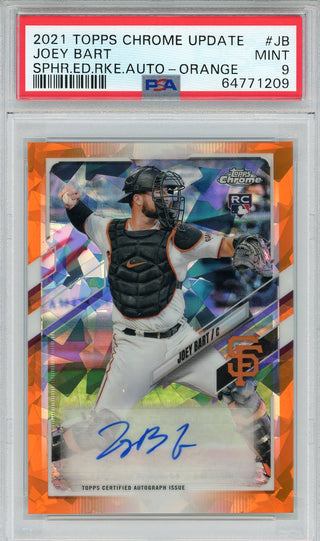 Joey Bart Autographed 2021 Topps Chrome Update Series Orange Sapphire Rookie Card #JB (PSA Mint 9)