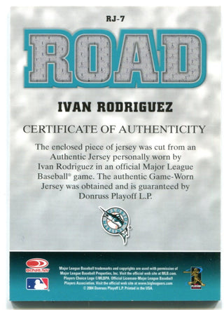 Ivan Rodriguez Road Marlins Authentic Game Used Jersey Card Leaf #RJ-7