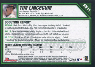 Tim Lincecum 2007 Bowman Rookie Card