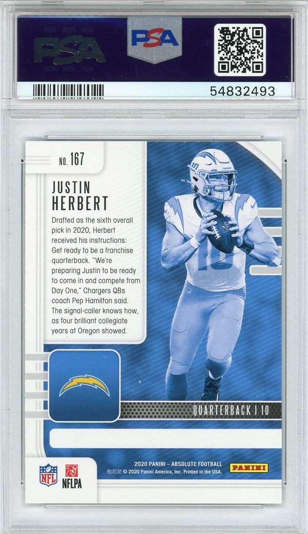 Justin Herbert 2020 Panini Absolute Rookie Card #167 (PSA)