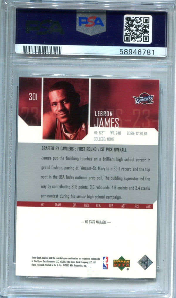 LeBron James 2003 Upper Deck #301 PSA Mint 9 Card