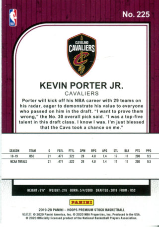 Kevin Porter Jr 2019 Hoops Premium Stock Rookie Card