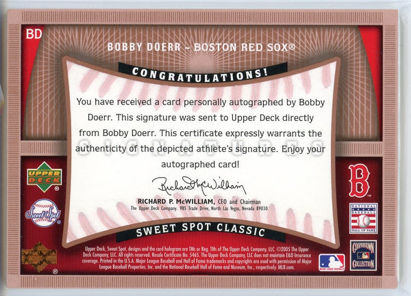 Bobby Doerr Autographed 2005 Upper Deck Sweet Spot Classic Signatures Card #BD