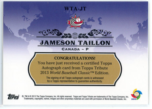 Jameson Taillon Autographed 2013 Topps Tribute WBC Refractor Card #WTA-JT