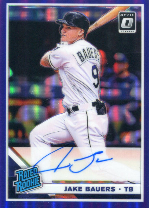 Jake Bauers Autographed 2019 Donruss Optic Purple Prizm Rookie Card