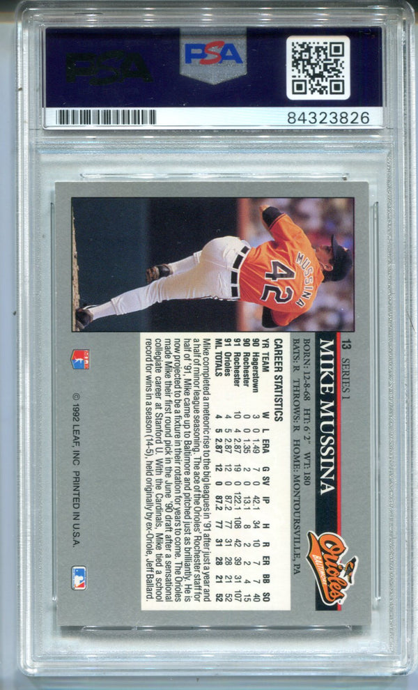 Mike Mussina 1992 Leaf #13 Autographed (PSA Auth) Card