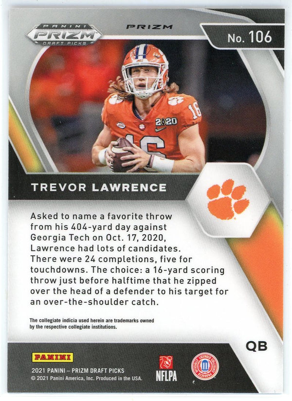 Trevor Lawrence 2021 Panini Prizm Draft Picks Orange Prizm Rookie Card #106