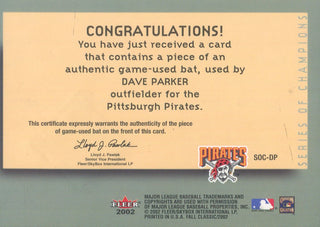 Dave Parker 2002 Fleer Bat Card